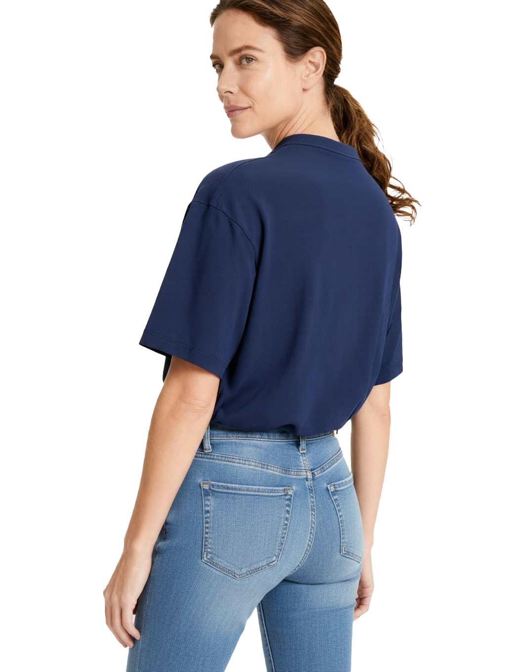 Jeanswest Women's 100% Cotton Crew Neck Tee | WTO-15646 Classic Short Sleeve T-Shirt | Navy White | Essential Basic |