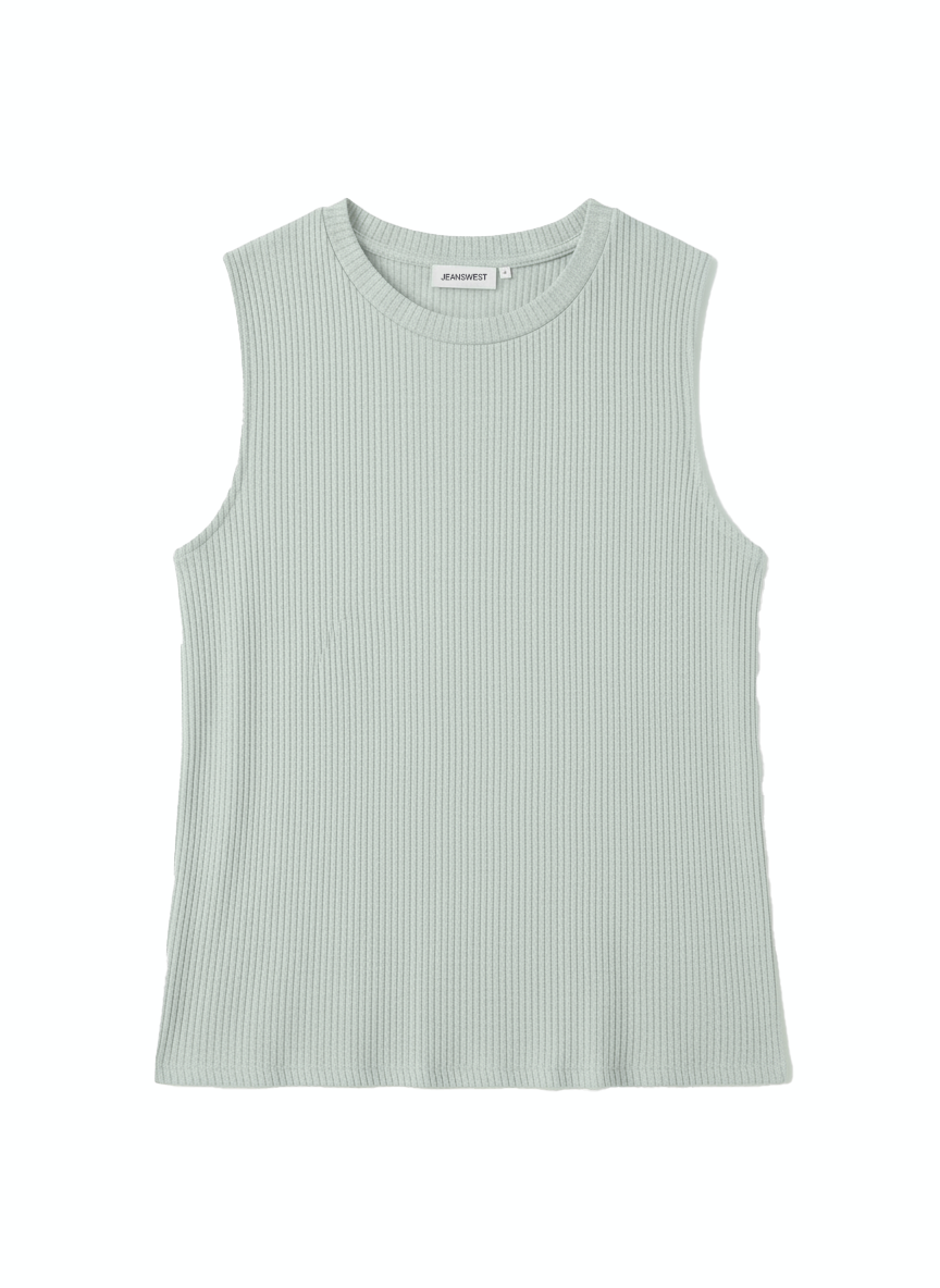 Jeanswest Women's Textured Tank Top |WTO-18307 Cotton Blend Sleeveless | Sage Green Grey | Structured Casual |