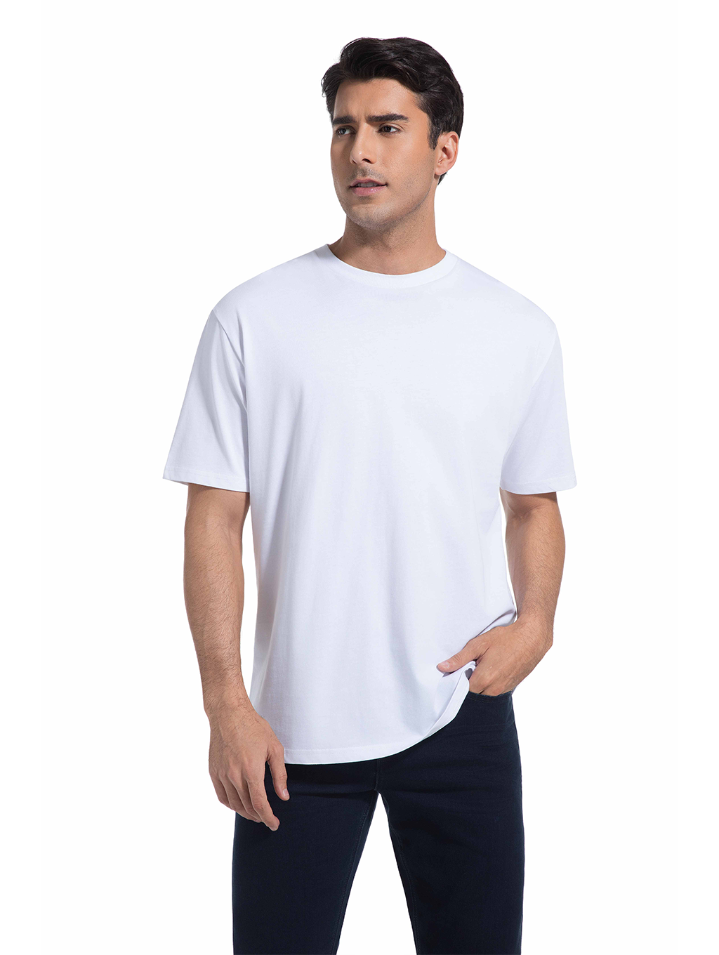 Jeanswest Men's 100% Cotton Crew Neck Tee | MUC-14711-03/17/15 Relaxed Fit Short Sleeve | Dusk Blue White Black | Basic T-Shirt |