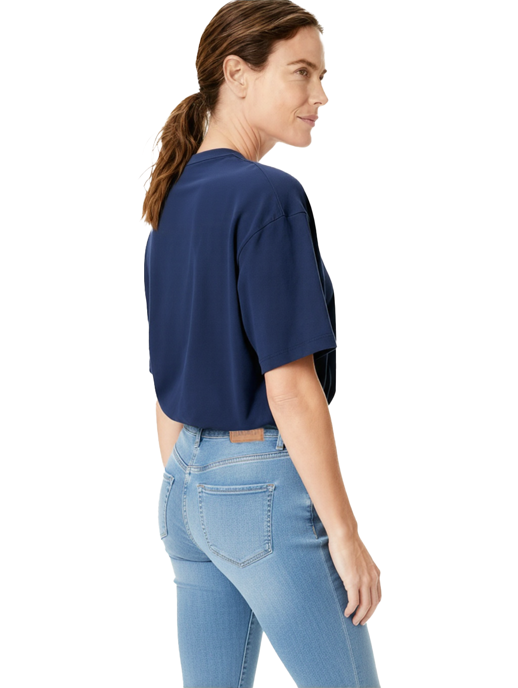 Jeanswest Women's 100% Cotton Crew Neck Tee | WTO-15646 Classic Short Sleeve T-Shirt | Navy White | Essential Basic |