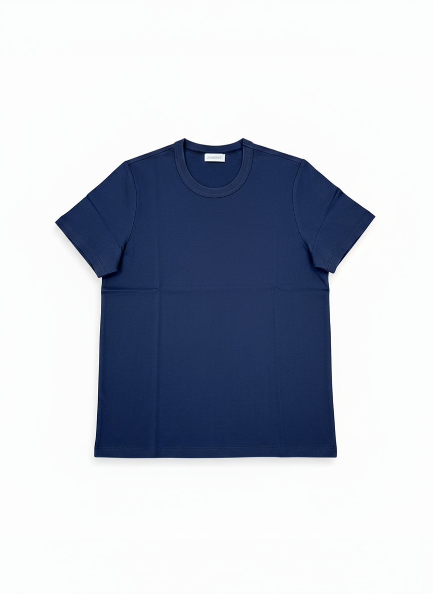 Jeanswest Women's 100% Cotton Crew Neck Tee | WTO-15646 Classic Short Sleeve T-Shirt | Navy White | Essential Basic |
