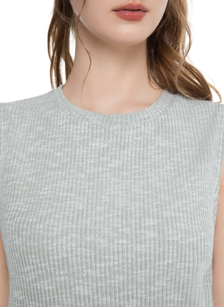 Jeanswest Women's Textured Tank Top |WTO-18307 Cotton Blend Sleeveless | Sage Green Grey | Structured Casual |