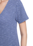 Jeanswest Women's Textured V-Neck Tee | WTO-18306 Short Sleeve Cotton Blend | Striped T-Shirt | Casual Friday