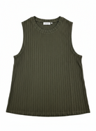 Jeanswest Women's Ribbed Tank Top | WTO-18099 Cotton Blend Sleeveless | Moss Green Layering Basic
